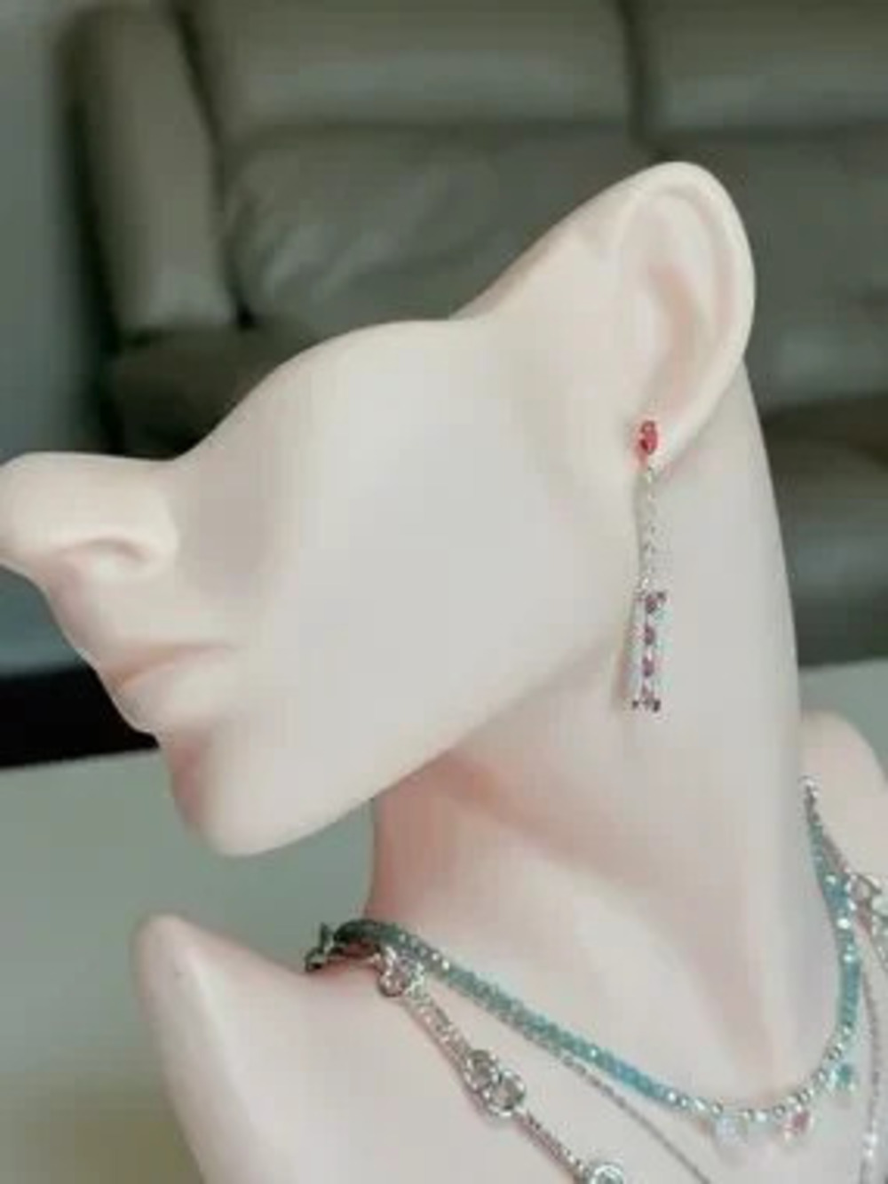 Silver Drop Earrings with Pink Stones